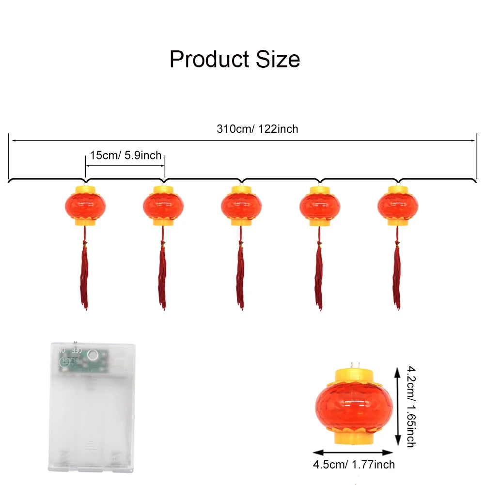 1PC LED Red Lanterns String Lights, 20LED Chinese Style Fairy String Lights Battery Operated Hanging Lanterns String Lights