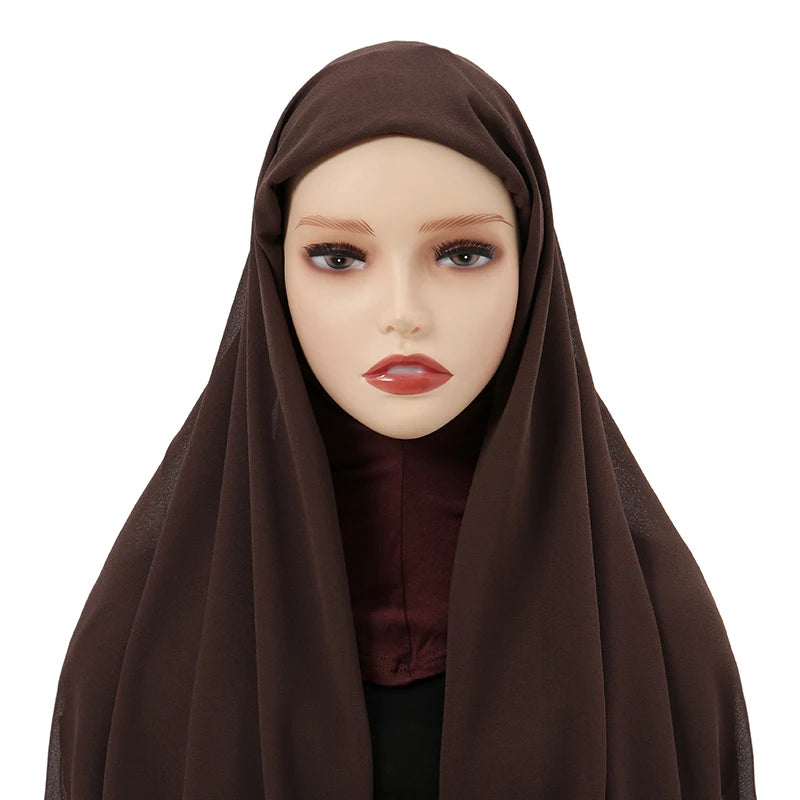 Instant Hijabs Cap with Neck Cover Ready to Wear Scarves Chiffon Hijab For Woman Veil Muslim Islamic Scarf For Women's Headscarf