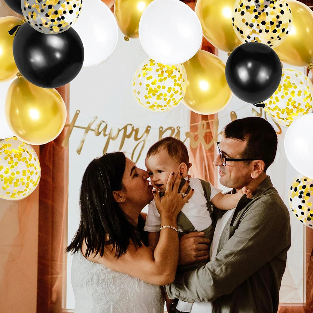 12inch Black Metallic Gold Latex Balloon Set Black Gold Confetti Balloon Graduation Globos Birthday Party Baby Shower Decoration