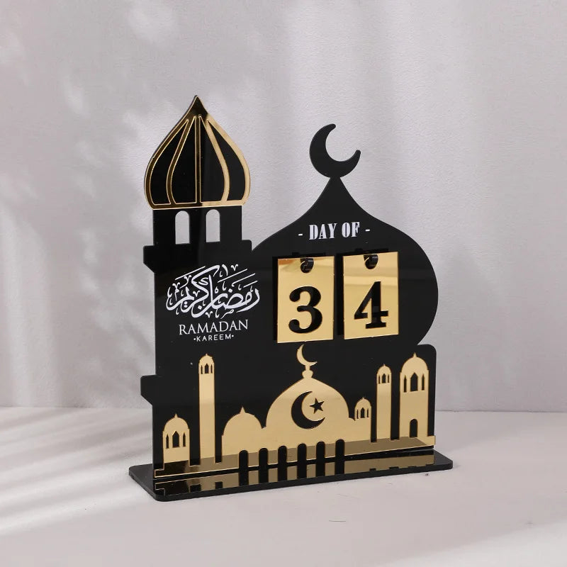 Black Gold Ramadan Countdown Calendar Gift Day Of Acrylic Ramadan Calendar Ornament With Replacing Number 2025 Eid Mubarak Decor