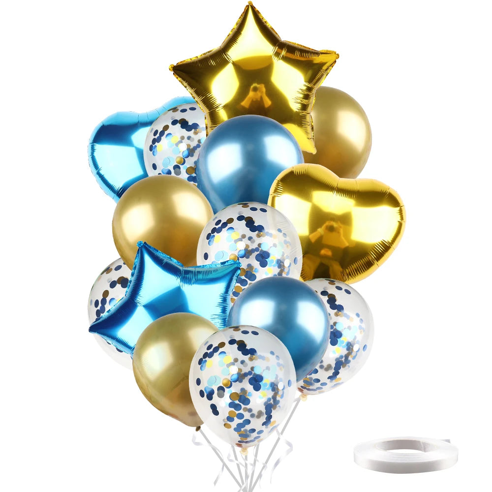 Heart Star Balloon Metallic Balloons 14pcs Gold Red Blue Pink Confetti Baloon Set For Happy Birthday Baby Shower Wedding Globos