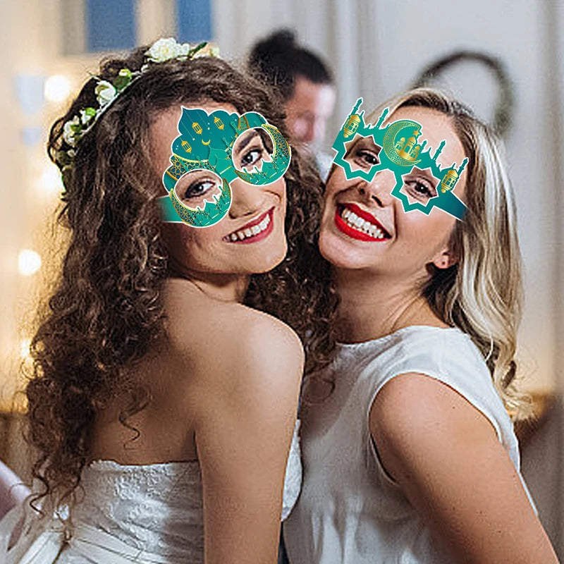 6Pcs Paper Glasses EID Mubarak 2025 Ramadan Decorations For Home Islamic Muslim Photo Booth Props Gifts Eid Al Adha Party Decor