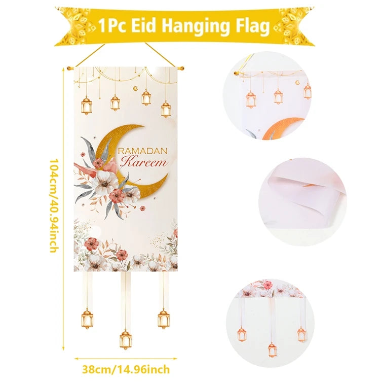 Eid Mubarak Decoration Hanging Flag Eid Mubarak Decor 2025 for Home Islamic Muslim Party Decor Ramadan Kareem Eid Al-Fitr Gift