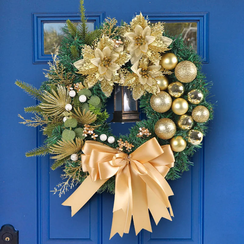 30cm Christmas Wreath With Lantern Front Door Garland With Large Bow Seasonal Ornament Christmas Decoration For Front Door Wall