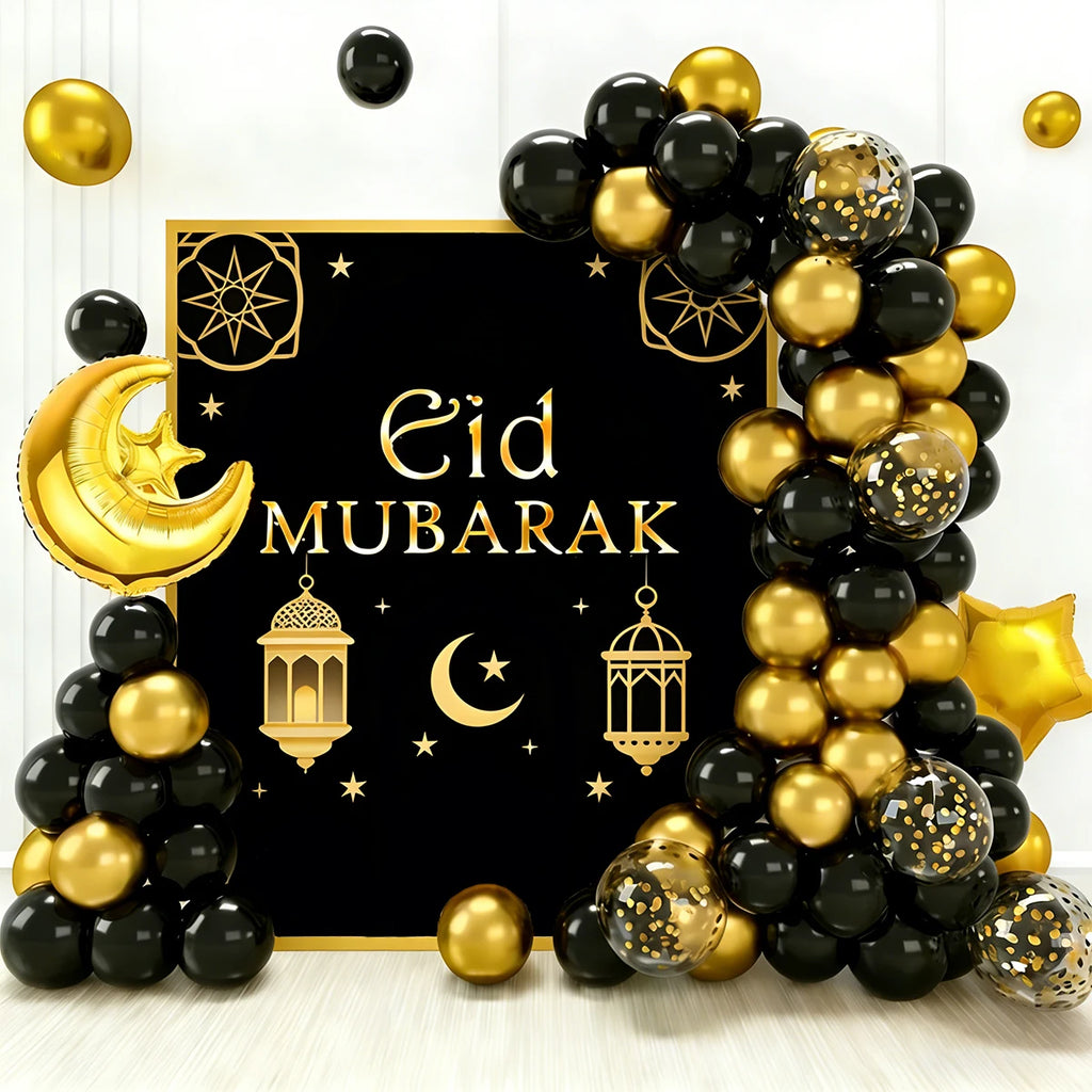70pcs Black and Gold Ramadan Party Balloon Set, Ramadan Decorations, Eid Decorations, Eid Mubarak Party Supplies