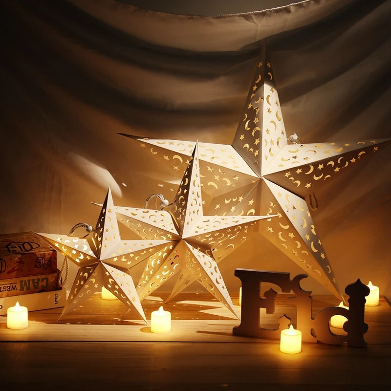 30-75cm Hollow Star Hanging Pendant Eid Mubarak Christmas Ramadan Decoration 2024 Islamic Muslim Party Decor Ramadan Kareem Gift