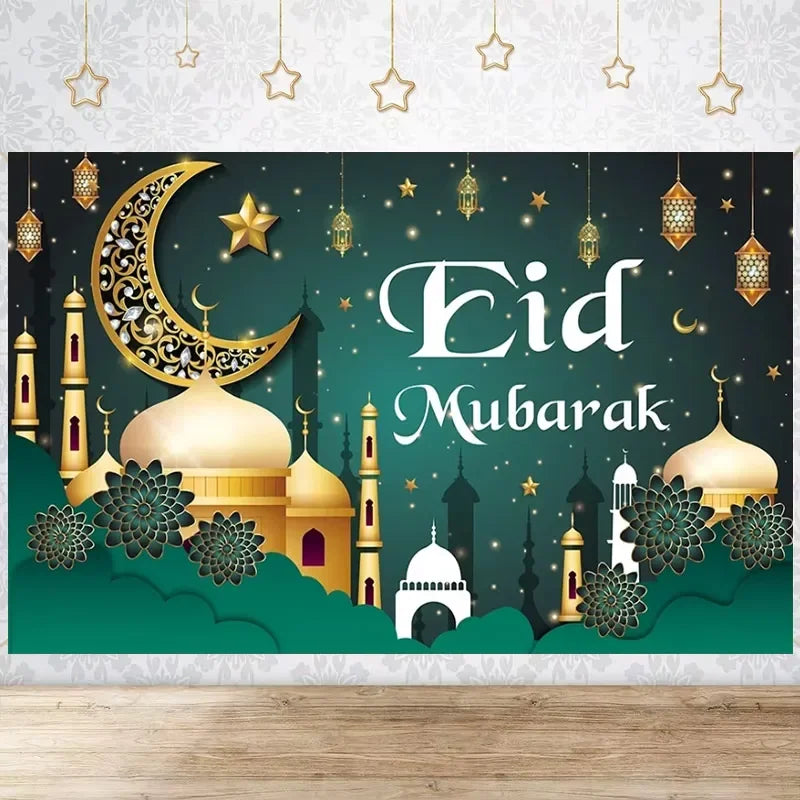 Happy EID Ramadan Festivals Mosque Moon Lantern Mubarak Poster Party Decoration Banner Photo Background Photography Prop Supply