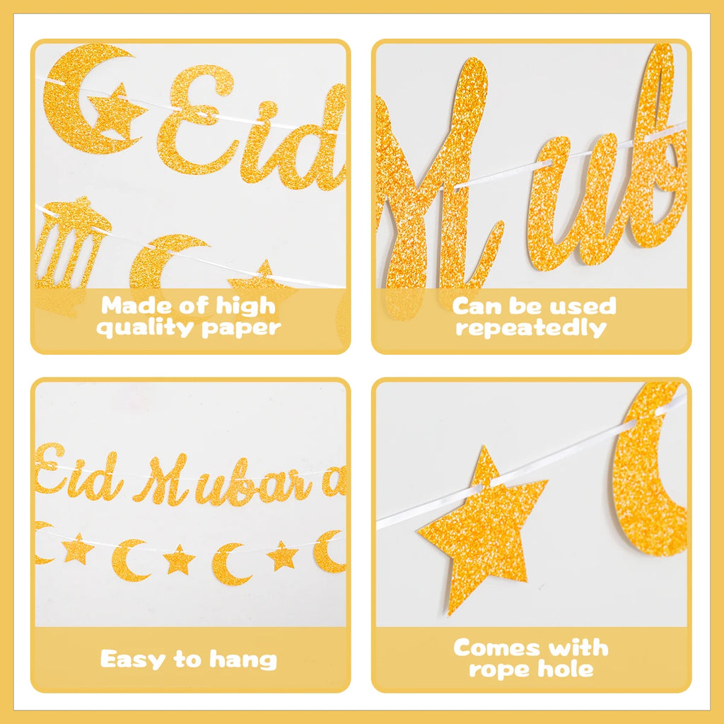 Eid Mubarak Ramadan kareem Banner Pull The Flag Eid Ramadan Decor For Home 2025 Ramadan Muslim Islamic Party Decor Supplies
