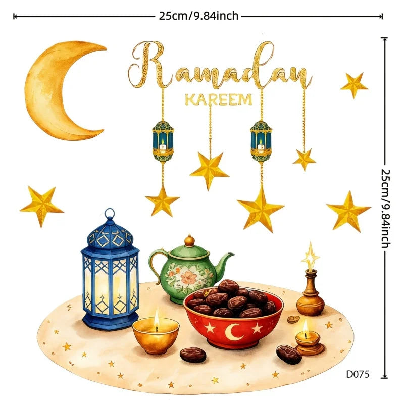 1Pc Eid Mubarak Window Stickers 2026 Ramadan Kareem Decorations for Home Islam Muslim Party Supplies Eid Window Decals
