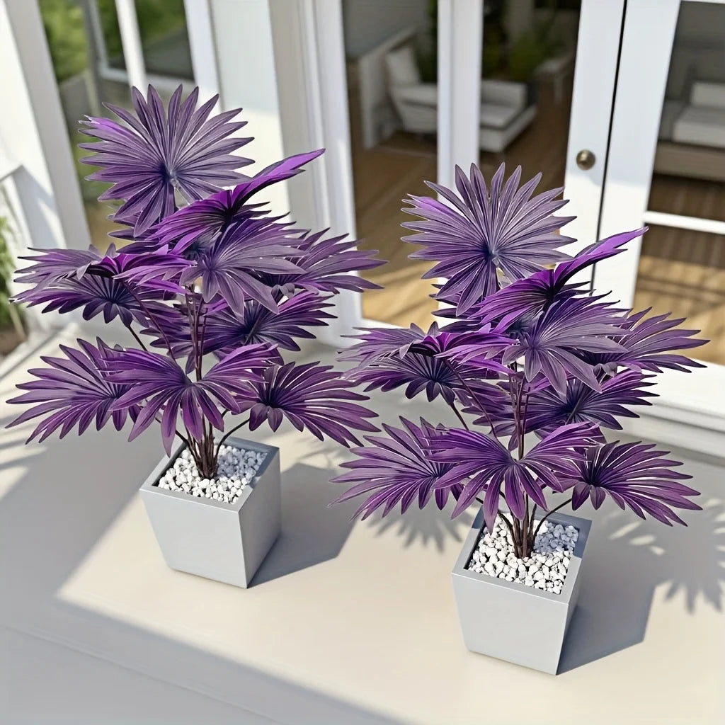 2pcs 12Leaves Purple Simulated Palm Trees Plants Realistic Artificial Trees Suitable Bedroom Outdoor Gothic Halloween Decora