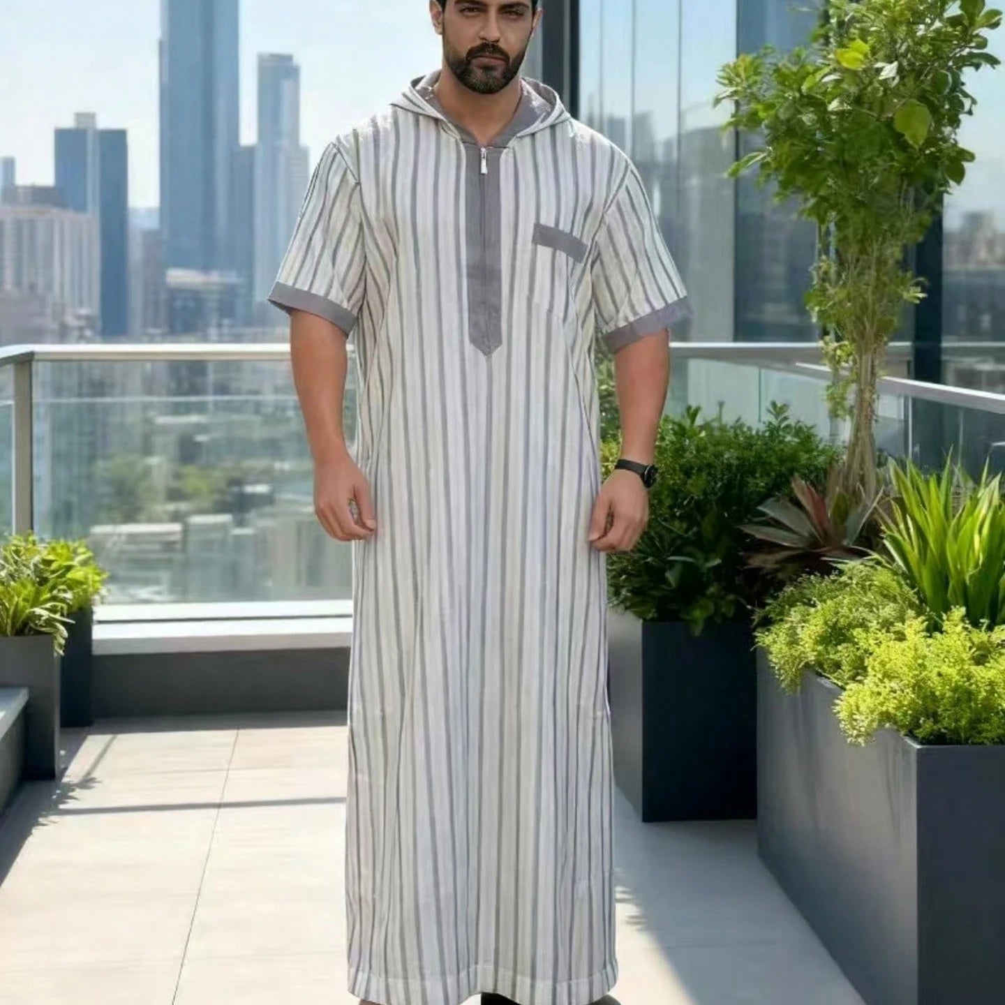 Muslim men's thobe long-sleeved embroidered Saudi Arabia elegant Islamic traditional clothing for festivals Arab Robe Dress