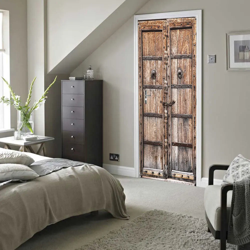 Medieval Stone Hutongs DIY Door Wall Sticker Home Decor Living Room Children Room Bedroom Art Mural Self-adhesive PVC Wallpaper