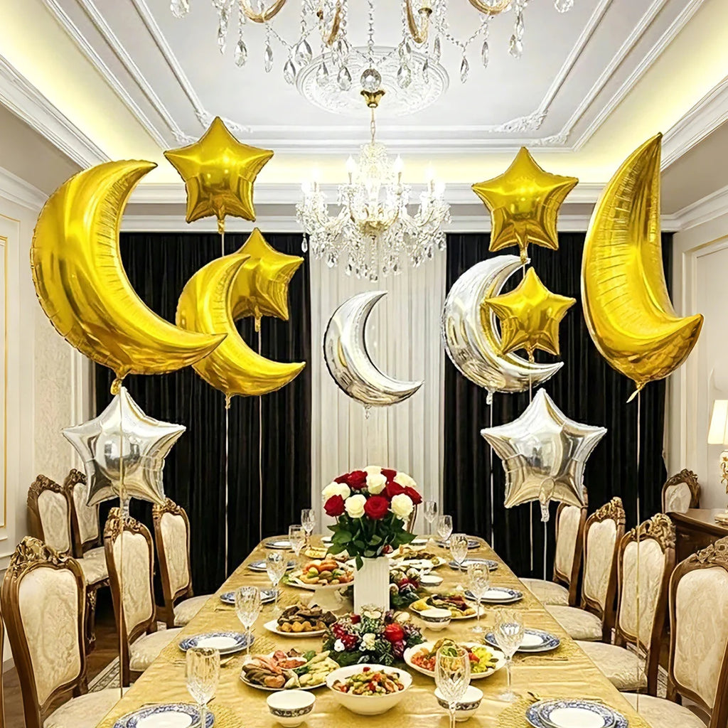 6pcs Moon and Star Balloon Set, Eid al Fitr Balloon Decoration, Family Ramadan Party Decoration, Ramadan Event Decoration