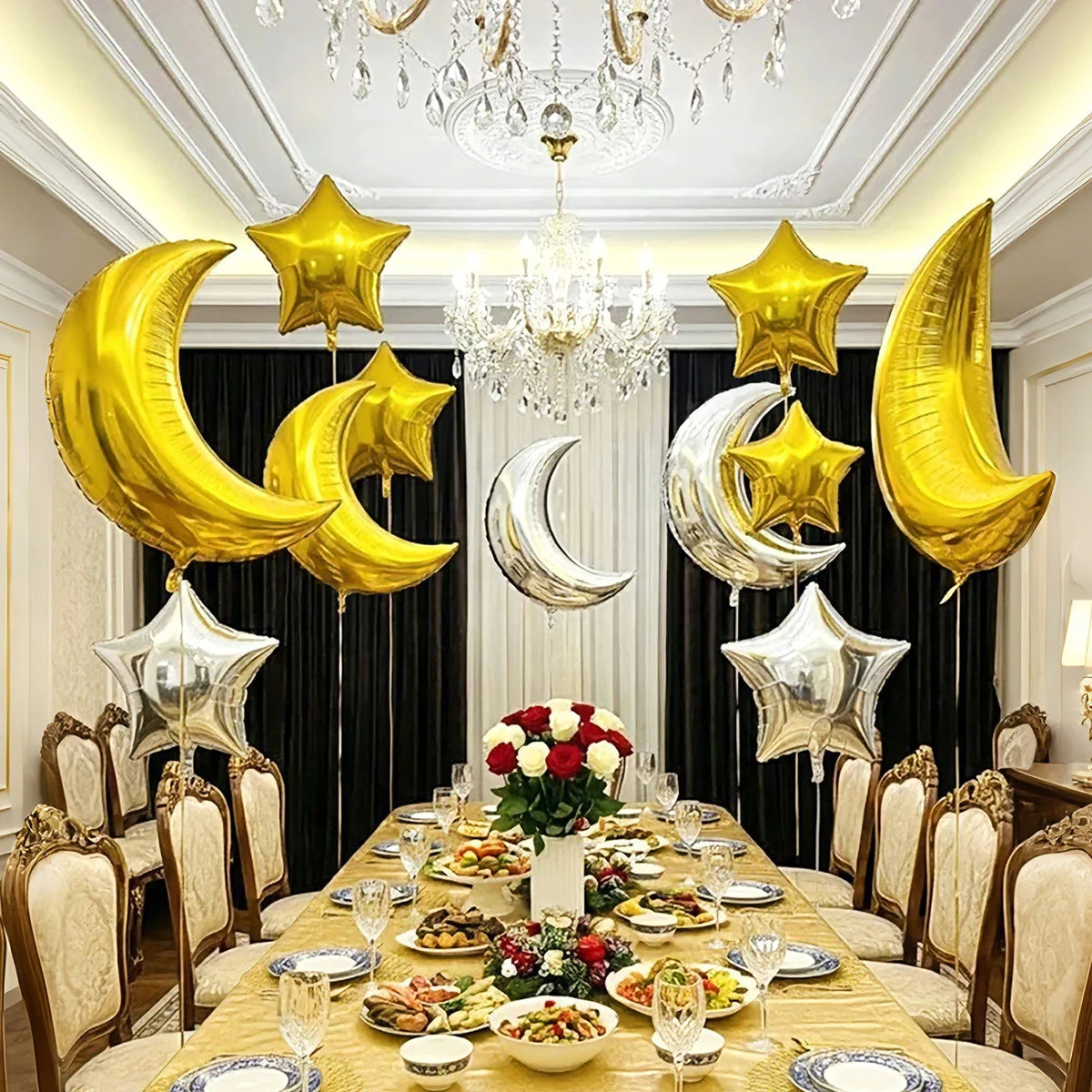 6pcs Moon and Star Balloon Set, Eid al Fitr Balloon Decoration, Family Ramadan Party Decoration, Ramadan Event Decoration