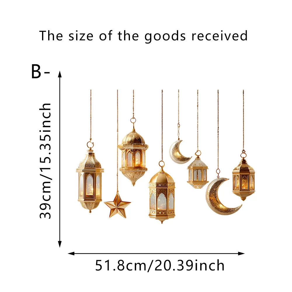 2026 Eid Al-Fitr Wall Decals Moonlight and Star Lights Ramadan Kareem Cards Muslim and Islamic Window Decals Eid Decorations