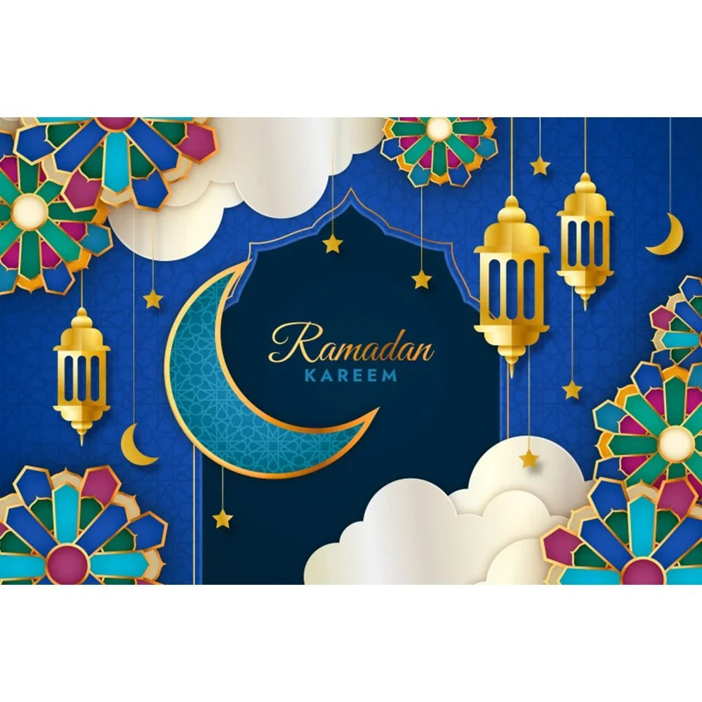 Eid Mubarak Backdrop Ramadan Kareem Islam Mosque Muslim Moon Lantern Eid Al-fitr Family Party Decor Banner Photo Background