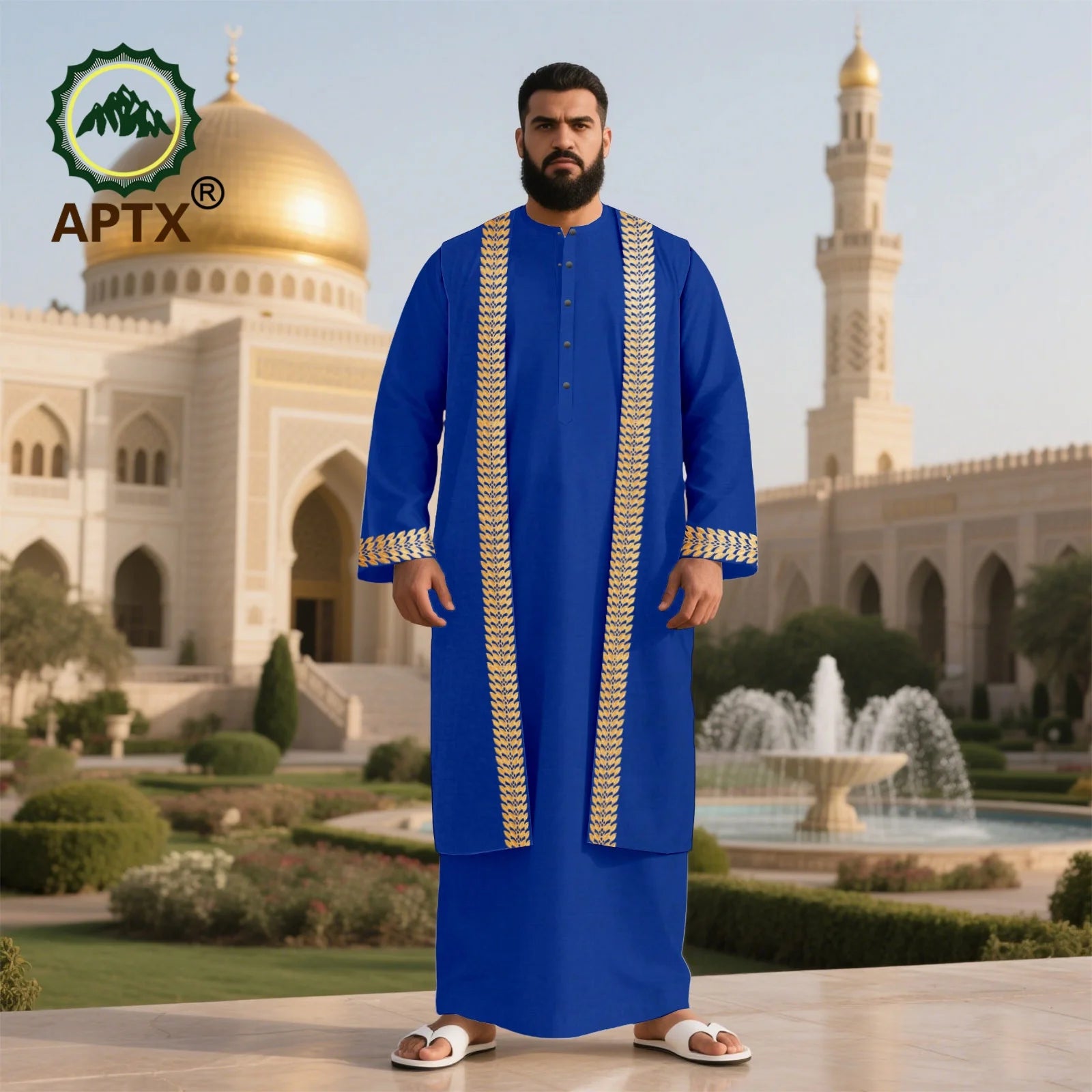Men's Long Islamic Jubba Thobe Robe with African Embroidery Fashionable Muslim Clothing Modern Prayer Eid Robe for Men
