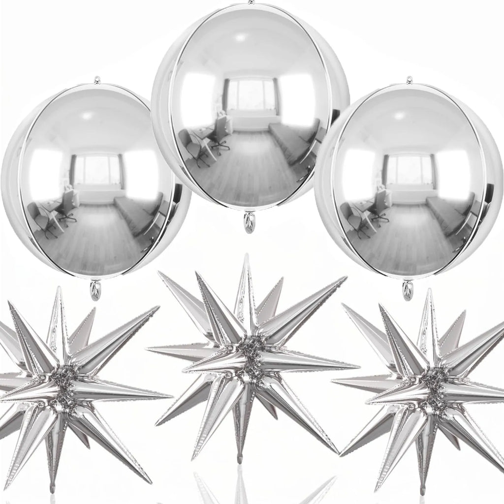 6pcs 22 inch 4D Big Round Exploding Star Foil Balloons Anniversary Birthday Wedding Theme Party Decoration Balloons