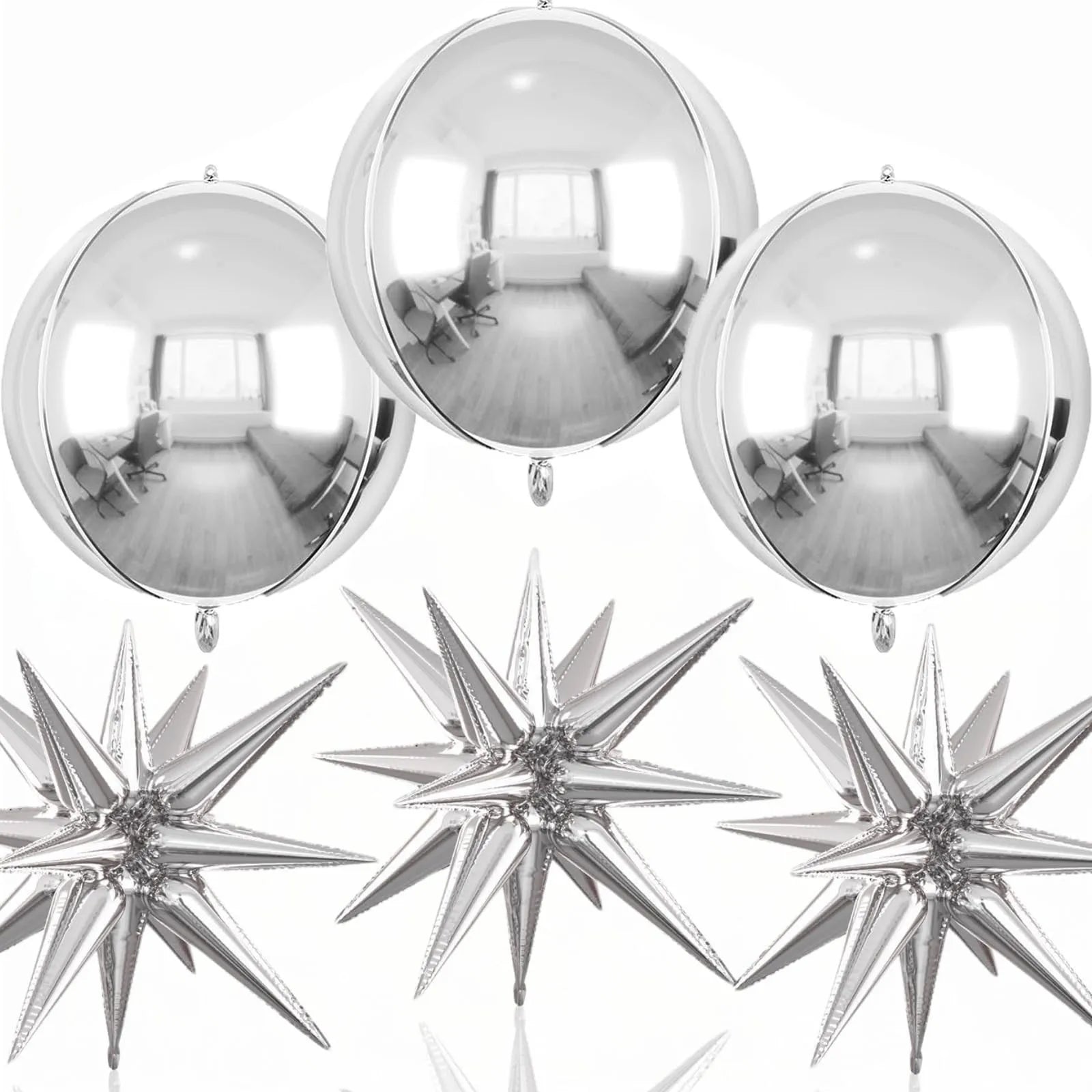 6pcs 22 inch 4D Big Round Exploding Star Foil Balloons Anniversary Birthday Wedding Theme Party Decoration Balloons