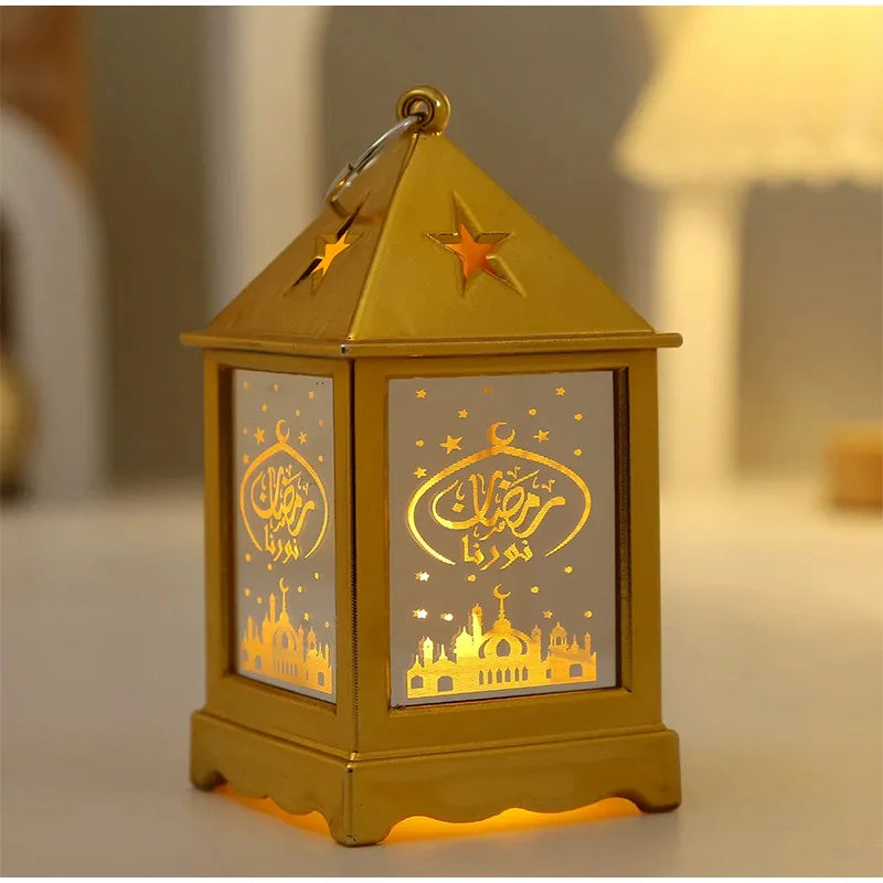 Eid Mubarak LED Lantern Ramadan Decoratives Creative Lamp with Moon Star Design Muslim Festival Party Modern Home Decor Gift