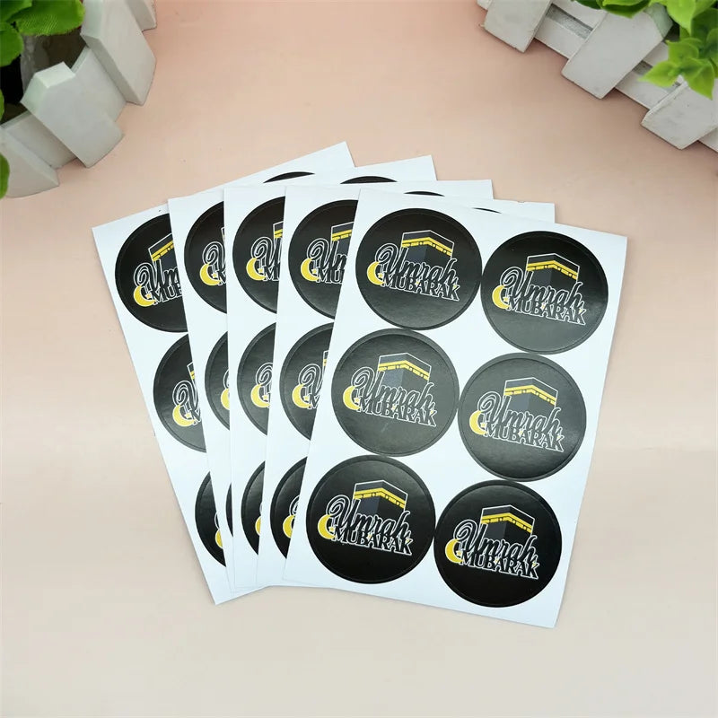 60Pcs 4cm Umrah Mubarak Paper Stickers Ramadan kareem Decor Gift Candy Box Seal Labels Stickers Islamic Muslim Party Supplies