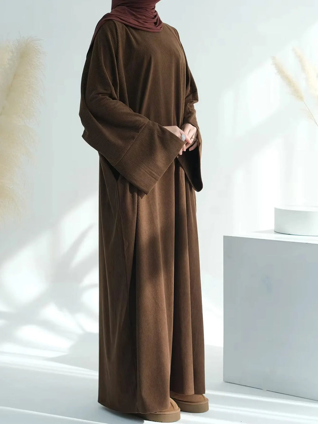 Closed Casual Corduroy Winter Abaya for Muslim Women – Eid 2025 Moroccan Kaftan Caftan Modest Dress