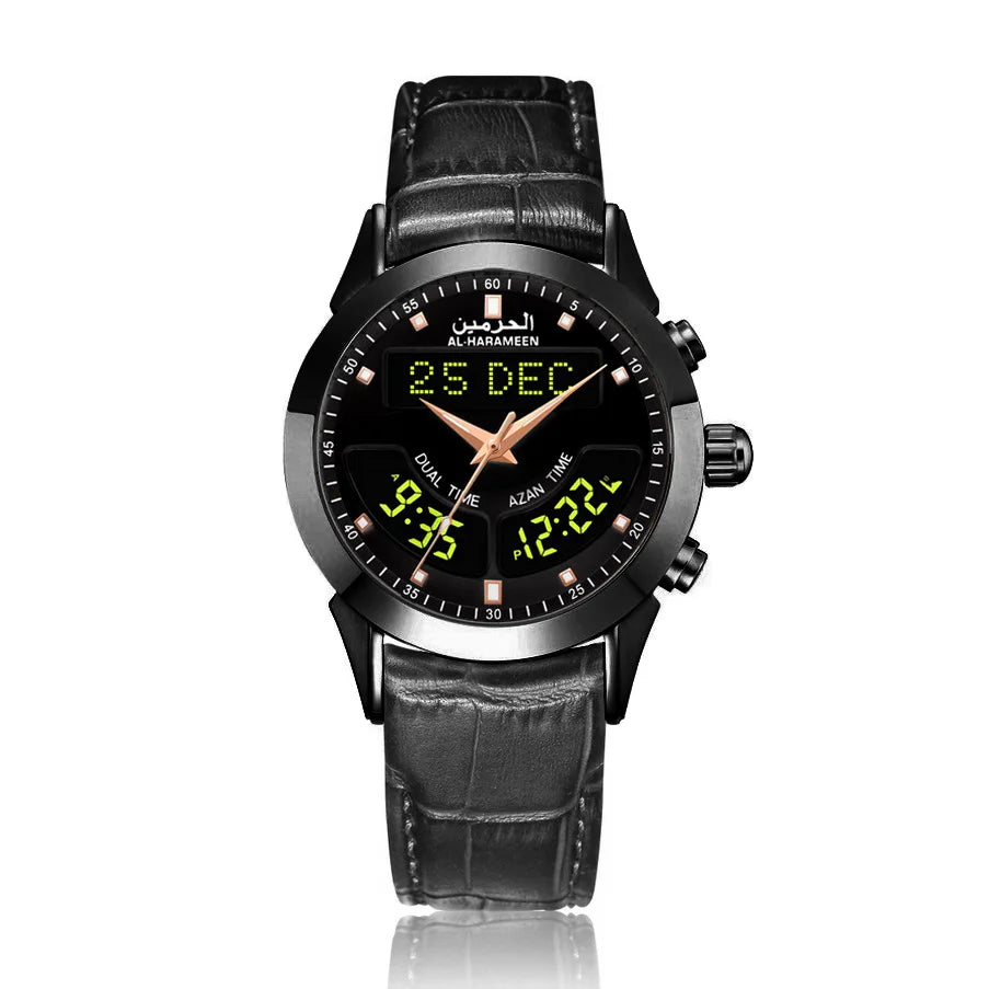 AL Harameen 6102FBB Azan Watch Islamic Prayer Alarm time for all Muslim Man's Stainless Steel Business Watch