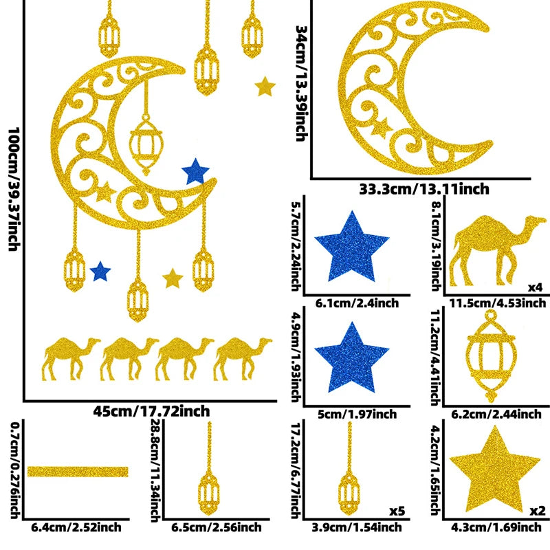 Ramadan Hanging Banner  Eid Mubarak Wall Door Decoration Crescent Moon Ornament Photo Props Islamic Muslims Party Decor