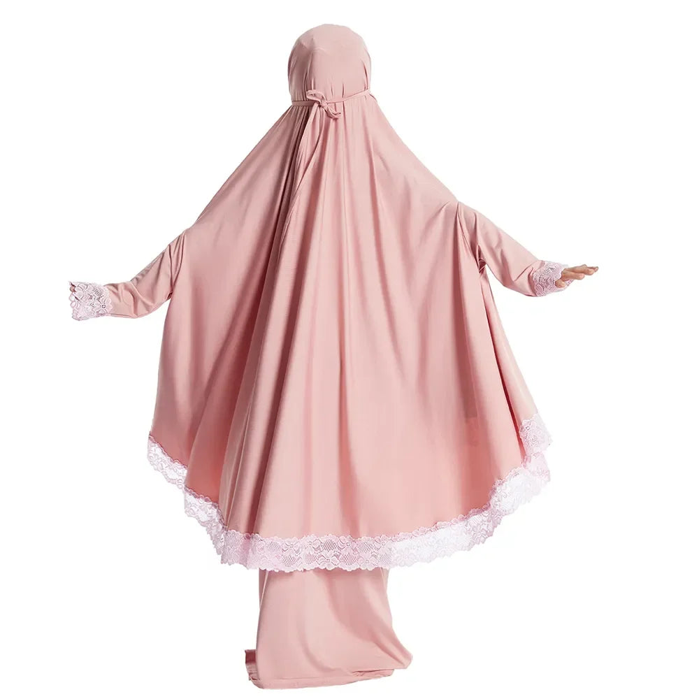 Muslim Kids Girls Hijab Dress Ramadan Khimar Skirt Set Overhead Eid Prayer Garment Burqa Abaya Robe Kaftan Hooded Gown
