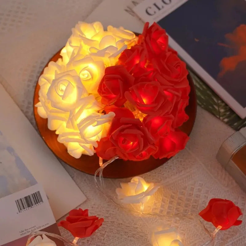 20LEDs Artificial Rose Flower String Light Valentine's Day Decor Wedding Party Garland Fairy Lamp Room Decoration Ramadan 2026