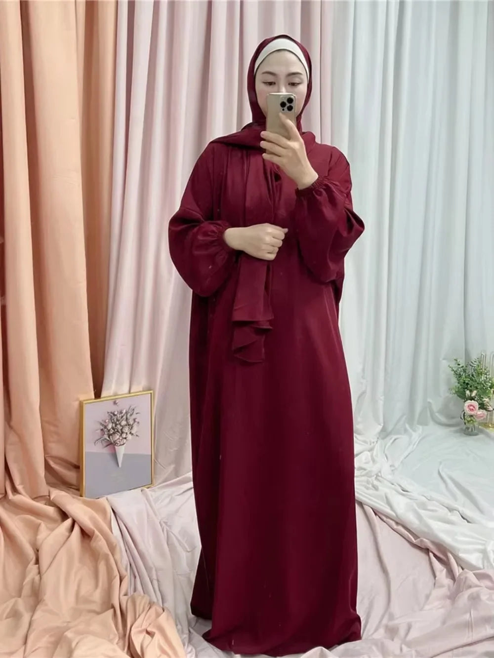 Ramadan One Piece Muslim Prayer Garment Women Hijab Abaya Maxi Dress Khimar Burqa Islamic Clothing Overhead Arab Robe