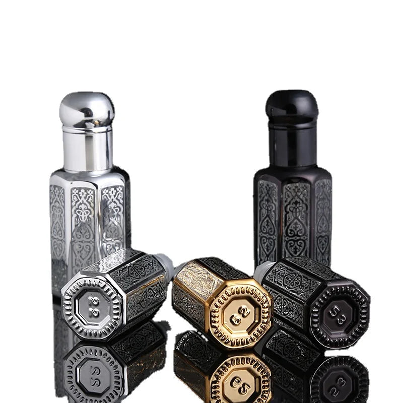 3ML 6ML Gold Roll on Glass Essential Oil Bottle Attar Oud Oil Glass Bottles with Glass Roller Glass Stick Silver Black 10pcs