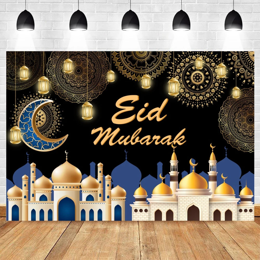 Ramadan Kareem Backdrop Eid Mubarak Party Lantern Flower Moon Islamic Family Party Photography Background Decor Banner Poster