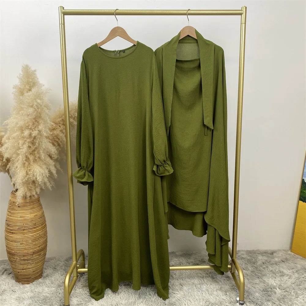 Dubai Turkey Kaftan Eid Ramadan Overhead Khimar Burqa Muslim Women Prayer Dress Set 2PCS Niqab Abaya Islamic Jalabiya Djellab