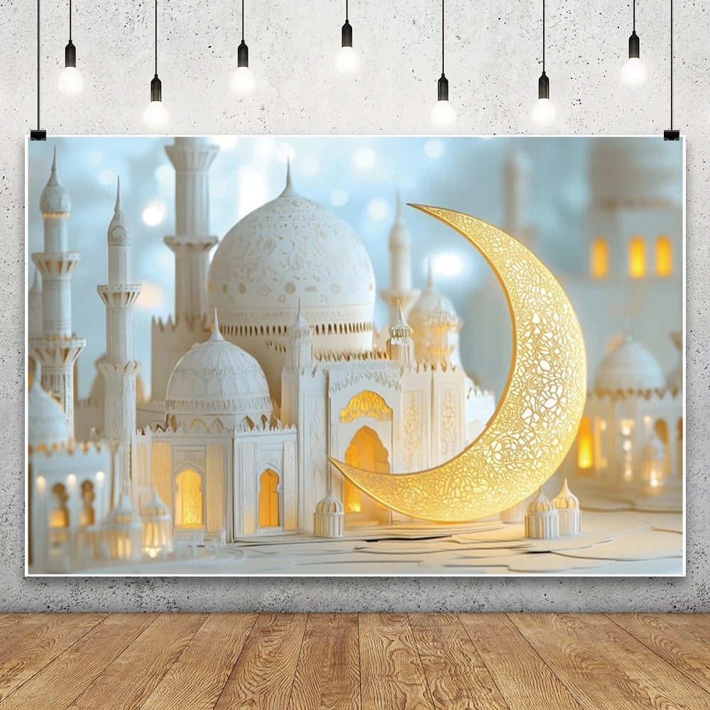 2026 Eid Mubarak Backdrop Islamic Mosque Ramadan Aladdin Moroccan Golden Moon Muslim Kareem Al Fitr Festival Photo Background
