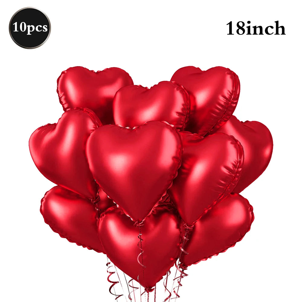 Red Heart-Shaped Balloon Metallic Burgundy Bow Balloon Set 10pcs Heart Foil Balloon Valentine's Day Wedding Birthday Party Decor