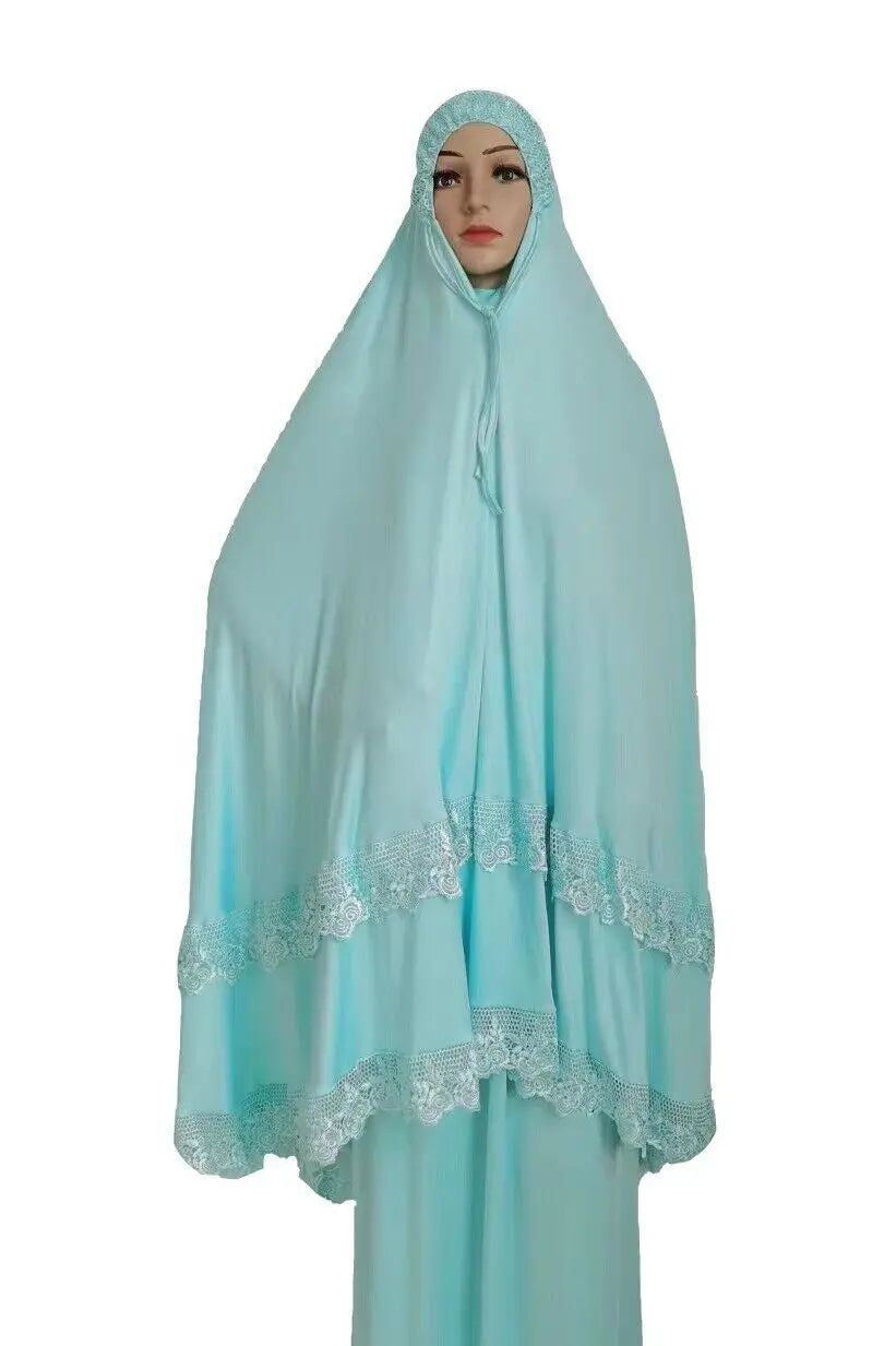 Arab National Style Ramadan Women 2PCS Lace Hijab & Abaya Set