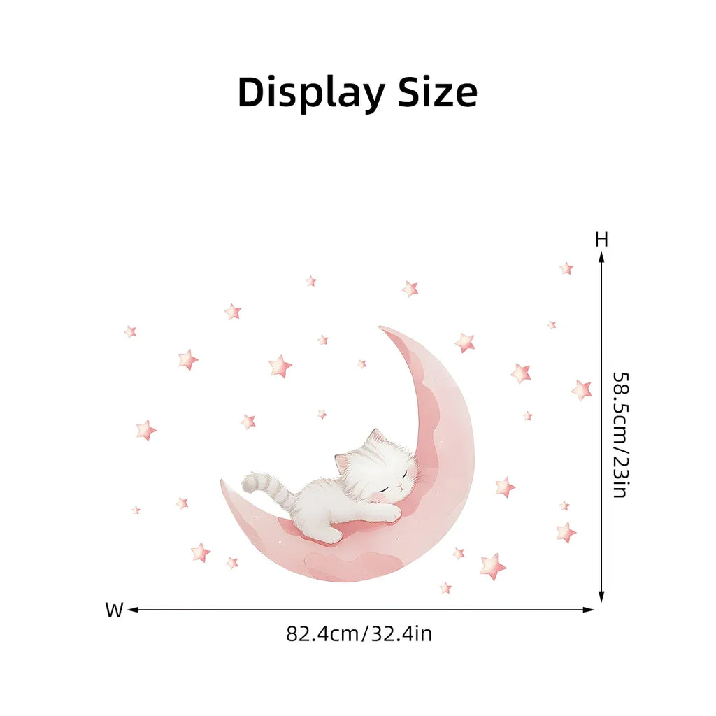 Cartoon Pink Moon Cute Cat Sleep Wall Stickers Baby Room Star Home Decor Accessories Living Room Bedroom Decoration Kids Room