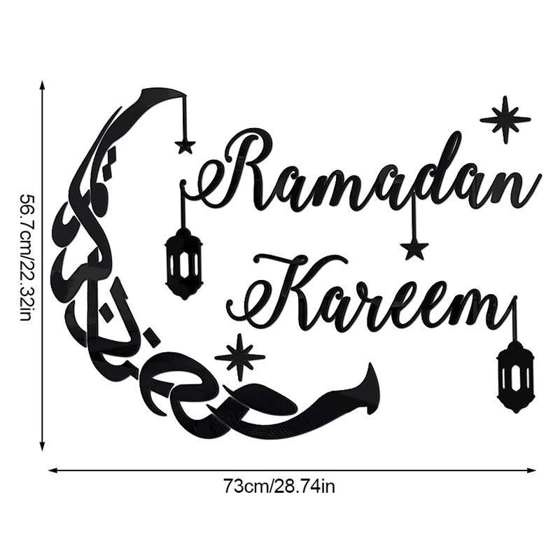 Ramadan Kareem Acrylic Mirror Wall Sticker 2025 Eid Mubarak 3D Wall Decal for Home Living Room Decoration Islamic Muslim Gift