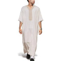 2025 New High-end Embroidered Thobe Men's Clothing Muslim Mid-sleeve Linen Robe with Pockets Ramadan Dubai Luxury Islam Elegant