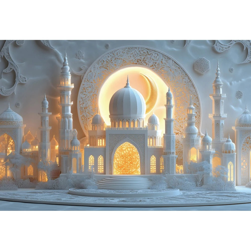 2026 Eid Mubarak Backdrop Islamic Mosque Ramadan Aladdin Moroccan Golden Moon Muslim Kareem Al Fitr Festival Photo Background