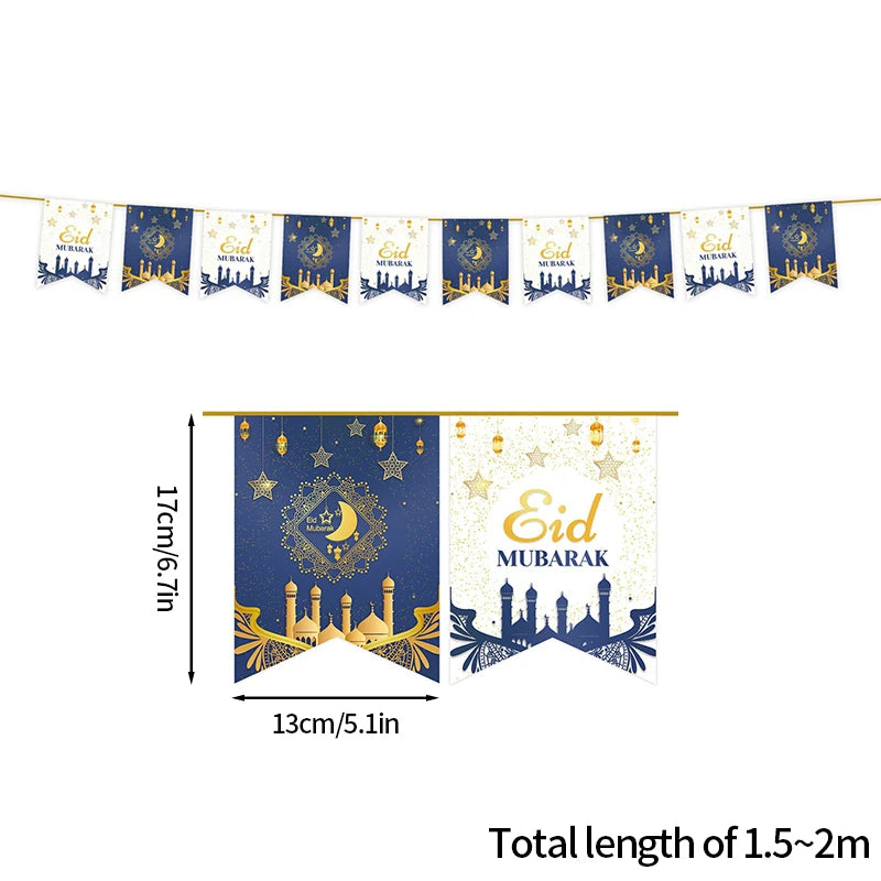 EID Mubarak Banner Ramadan Kareem Decoration 2026 Wall Hanging Flag DIY Making Ramadan Party Supplies Islamic Muslim Home Decor