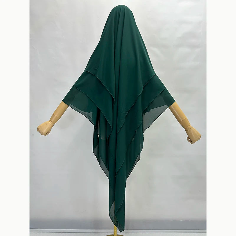 Three Layer Chiffon Khimar With Niqab Strings High Quality EID Ramadan Muslim Women Islamic Clothing Wholesale Prayer Long Hijab