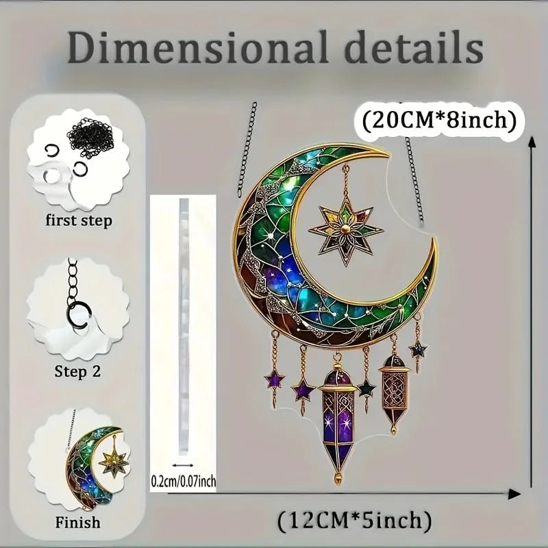 1pcs 2D Moon Acrylic Light Catcher, Traditional Islamic Design Ramadan and Eid Al-Fitr Window Hanging Decoration