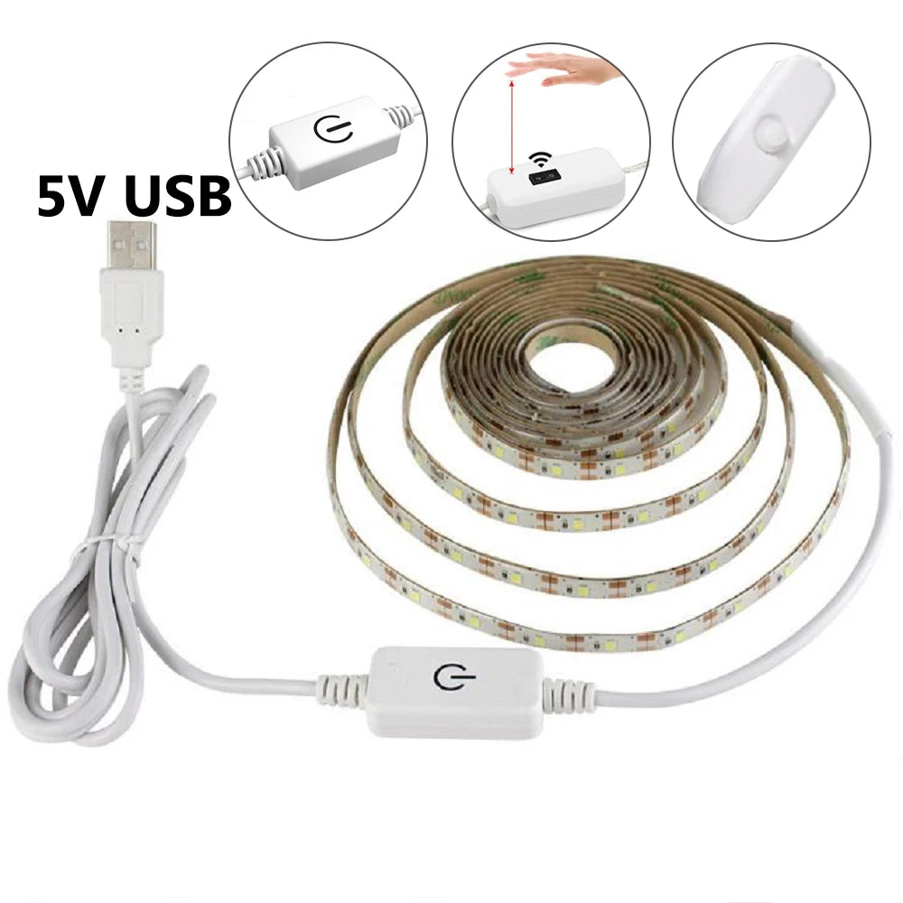 USB LED Strip Light DC5V 2835 With Dimmer/ON OFF Switch Warm Cool White Red Blue Green Pink Led Ribbon Ceiling Cabinet Light