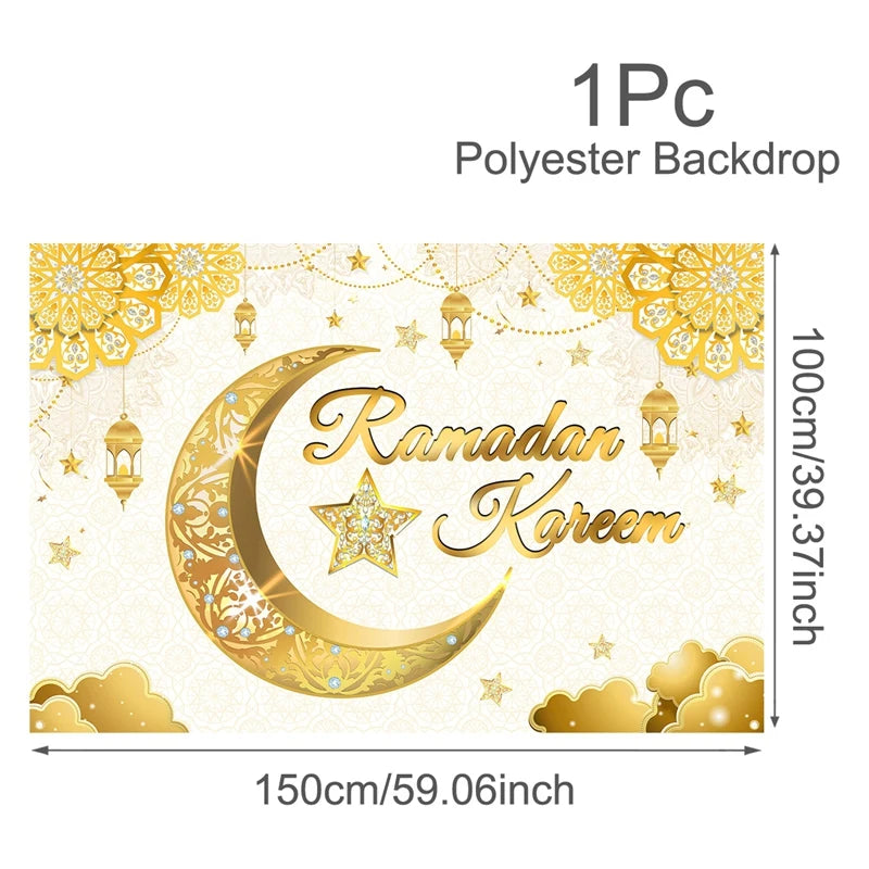 Eid Mubarak Backdrop Moon Star Castle Pattern Ramadan Decorations Banner for Home Islamic Muslim Party Supplies Eid Al-fitr Gift