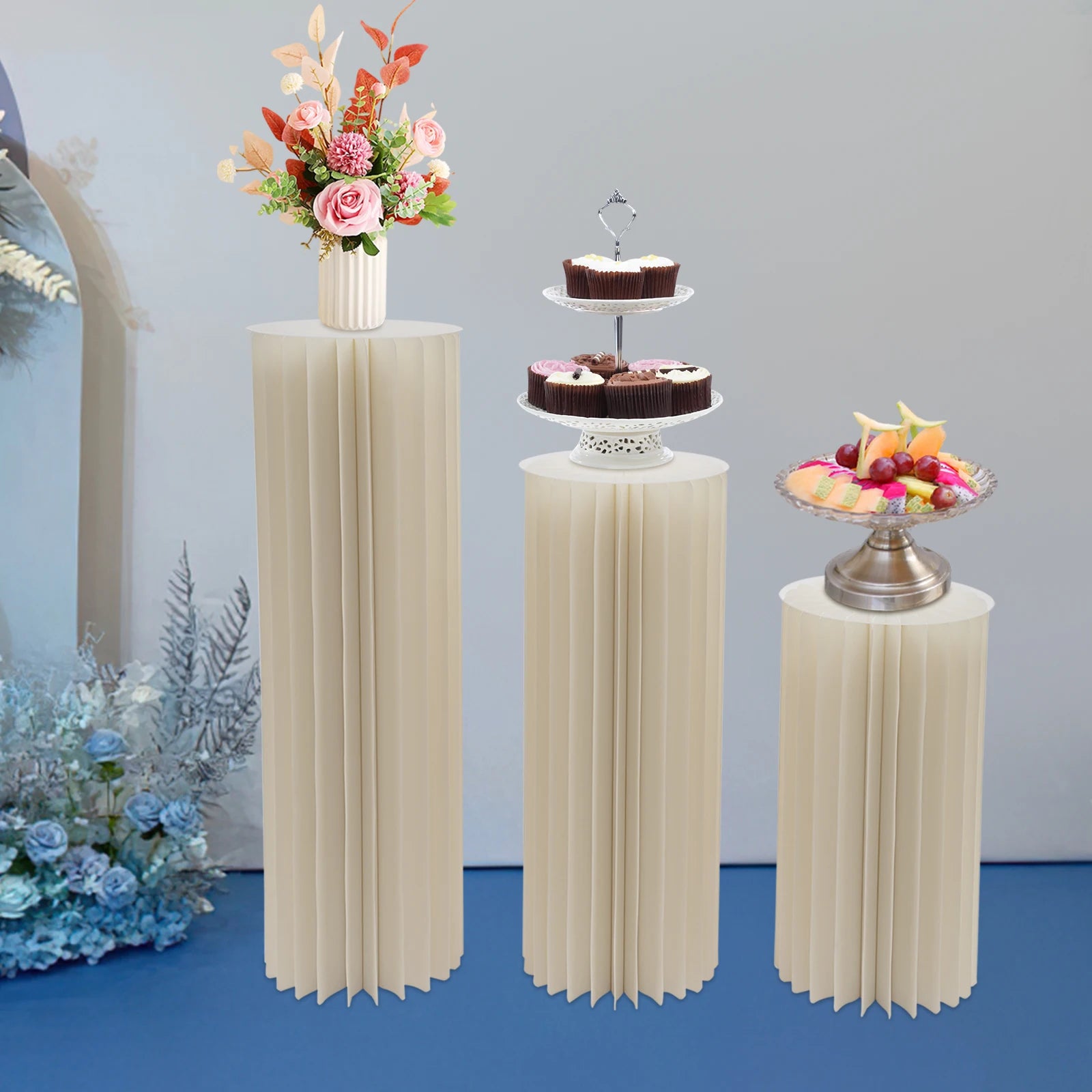 3pcs/2pcs Foldable Cardboard Centerpiece Display Cylinder Flowers Stand Columns Display for Wedding Party Garden Decoration