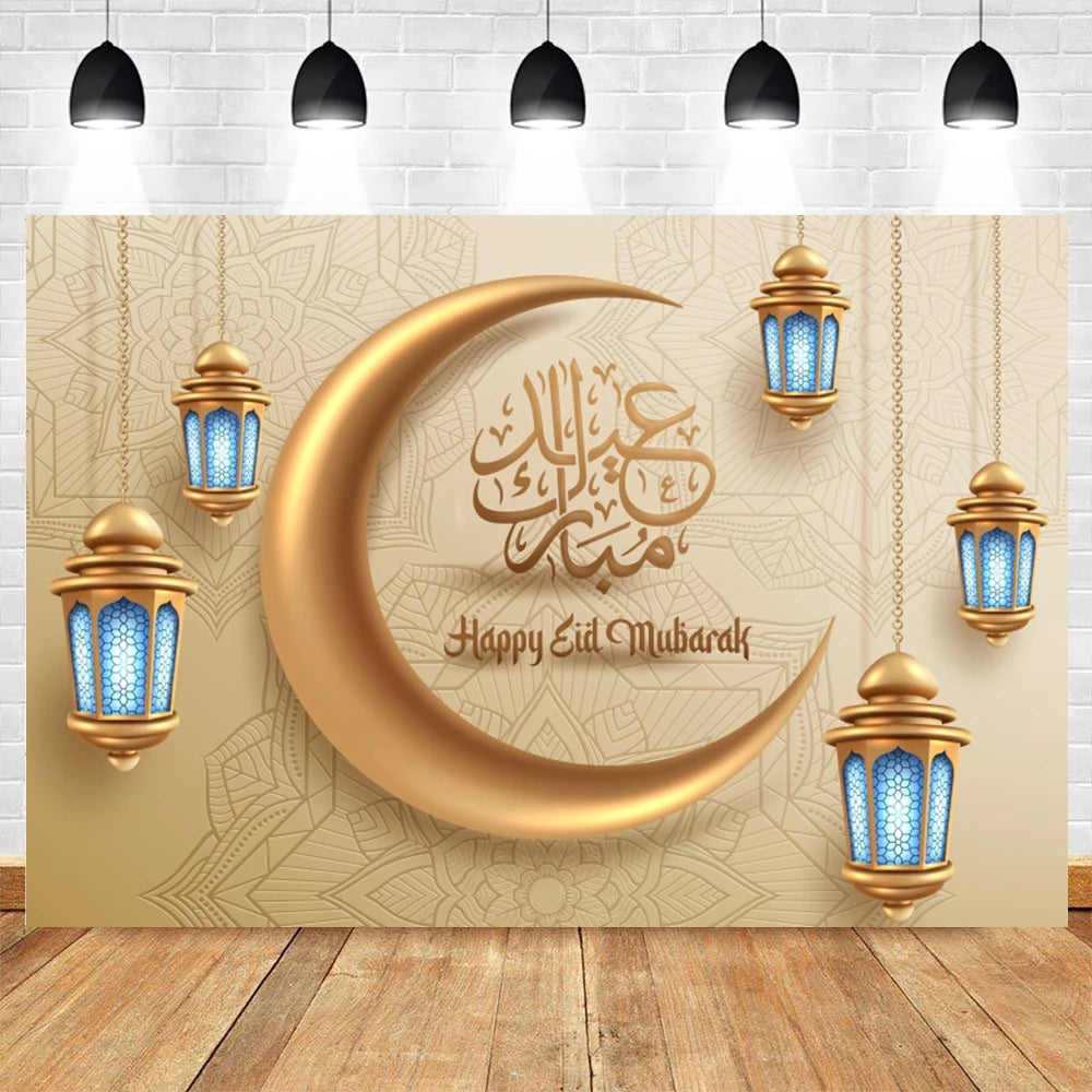 Eid Mubarak Backdrop for Photography EID Al Adha Muslim Ramadan Kareem Moon Lantern Islamic Eid al-Fitr Photo Background Props