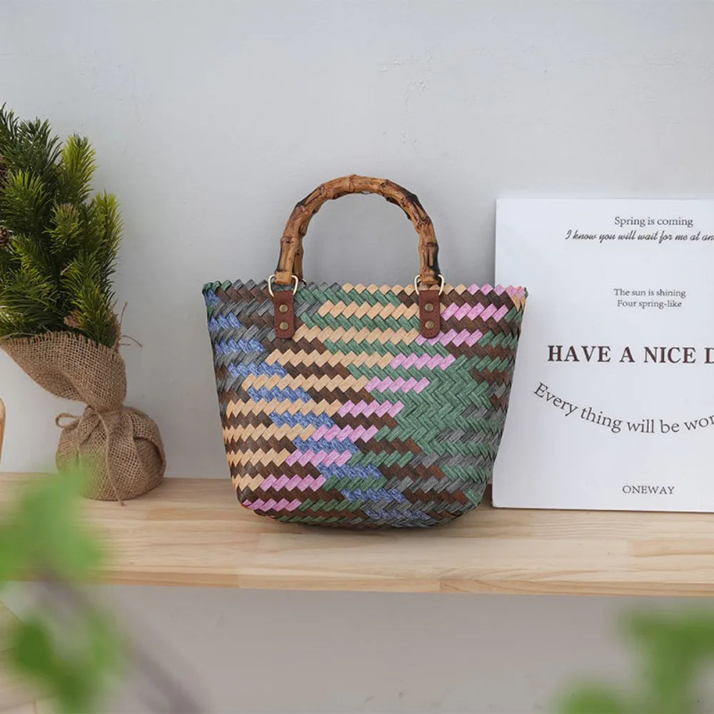 Mini Striated Plastic Woven Bag Woven Bag Hampers Souvenir Shopping Market Parcel Eid Gifts Fit Snack Bread Boxes