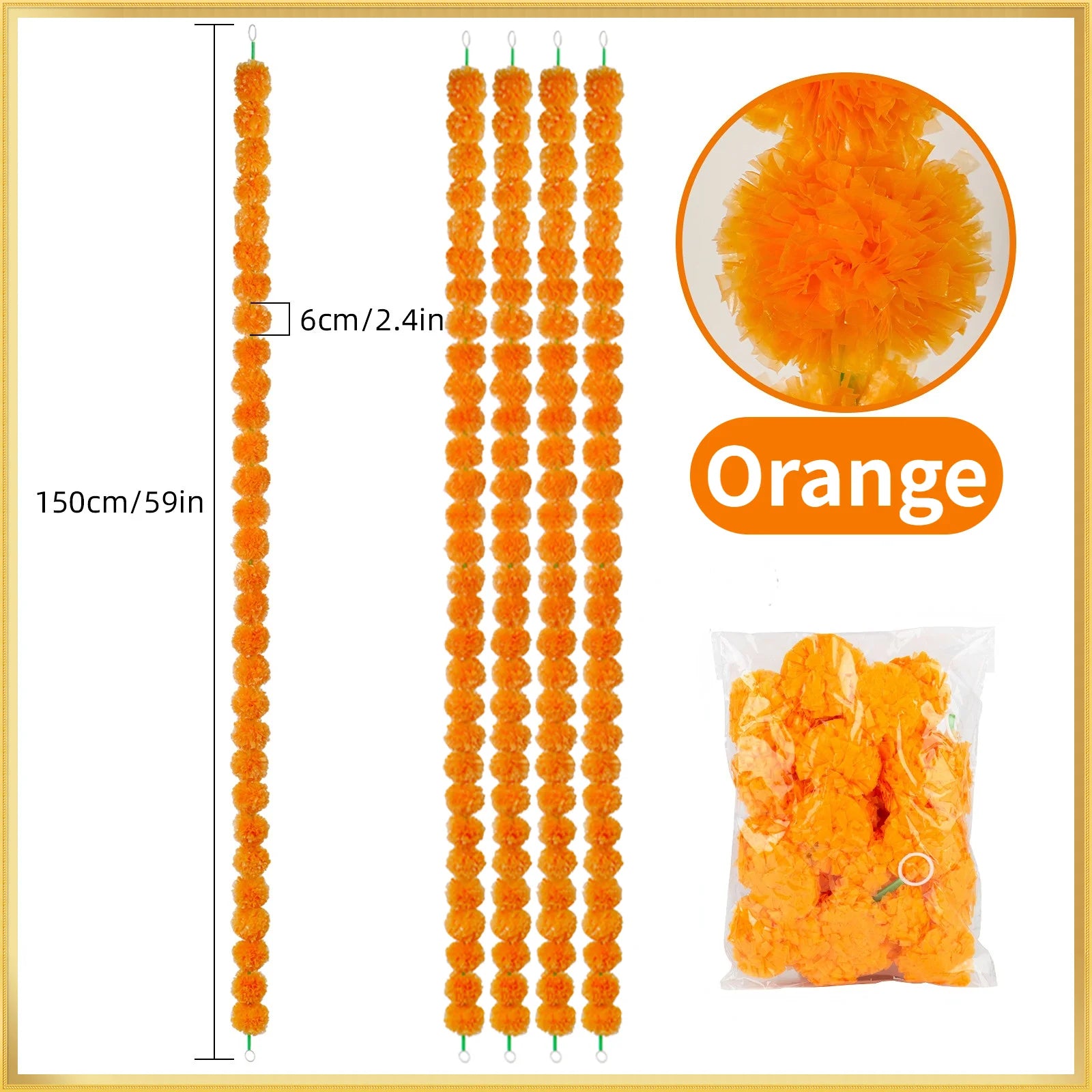5-50 PCS Marigold Garland Wedding Marigold Flower Garlands for Prayer Fest Calendula Garland Indian Decor Garlands Wedding